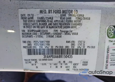 2011 Ford Fusion Sel из США, поврежденный, VIN 3FAHP0JA6BR150435